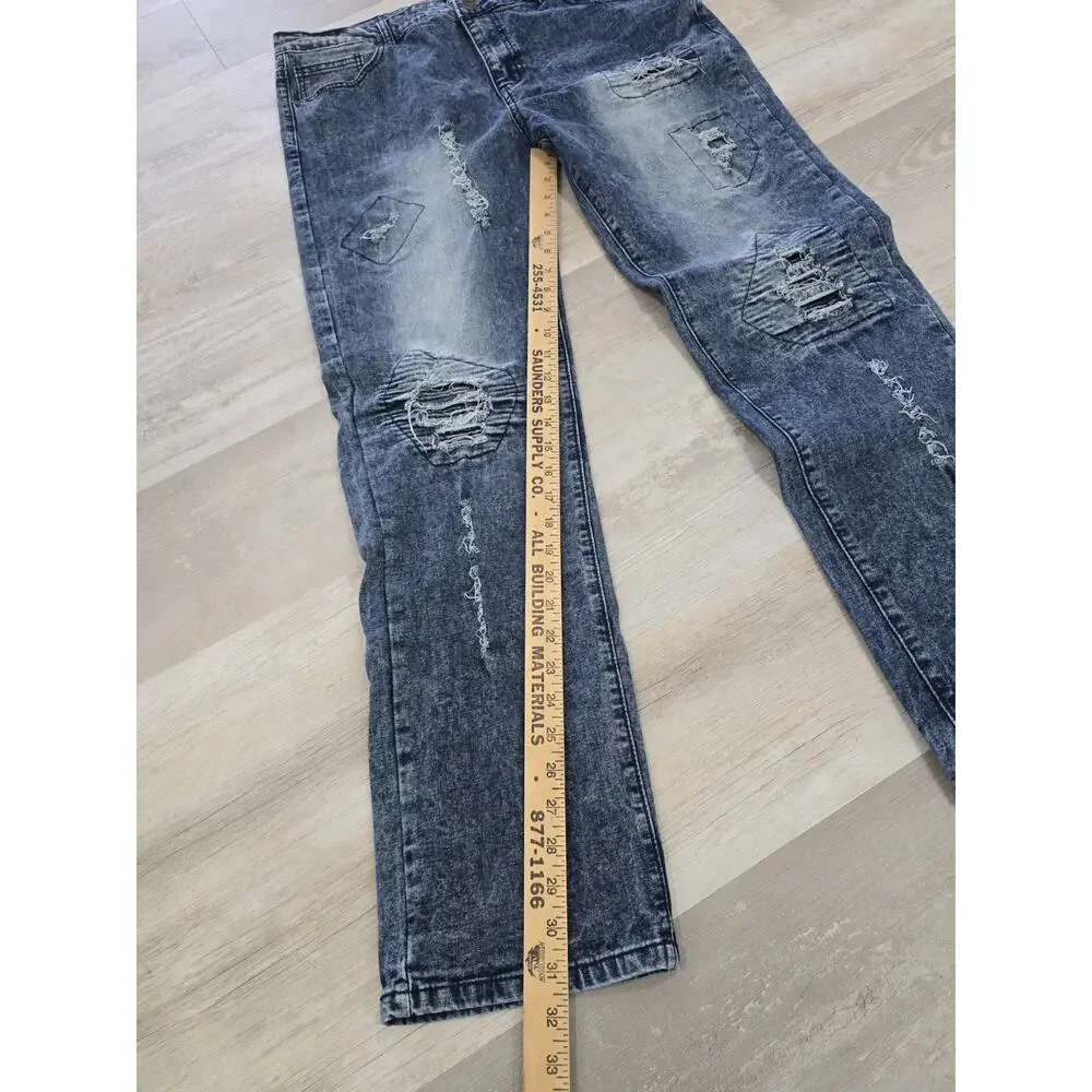 CR24 Chrome Edge Men's Acid Wash Jeans Blue Stretch Denim Streetwear RN 98810